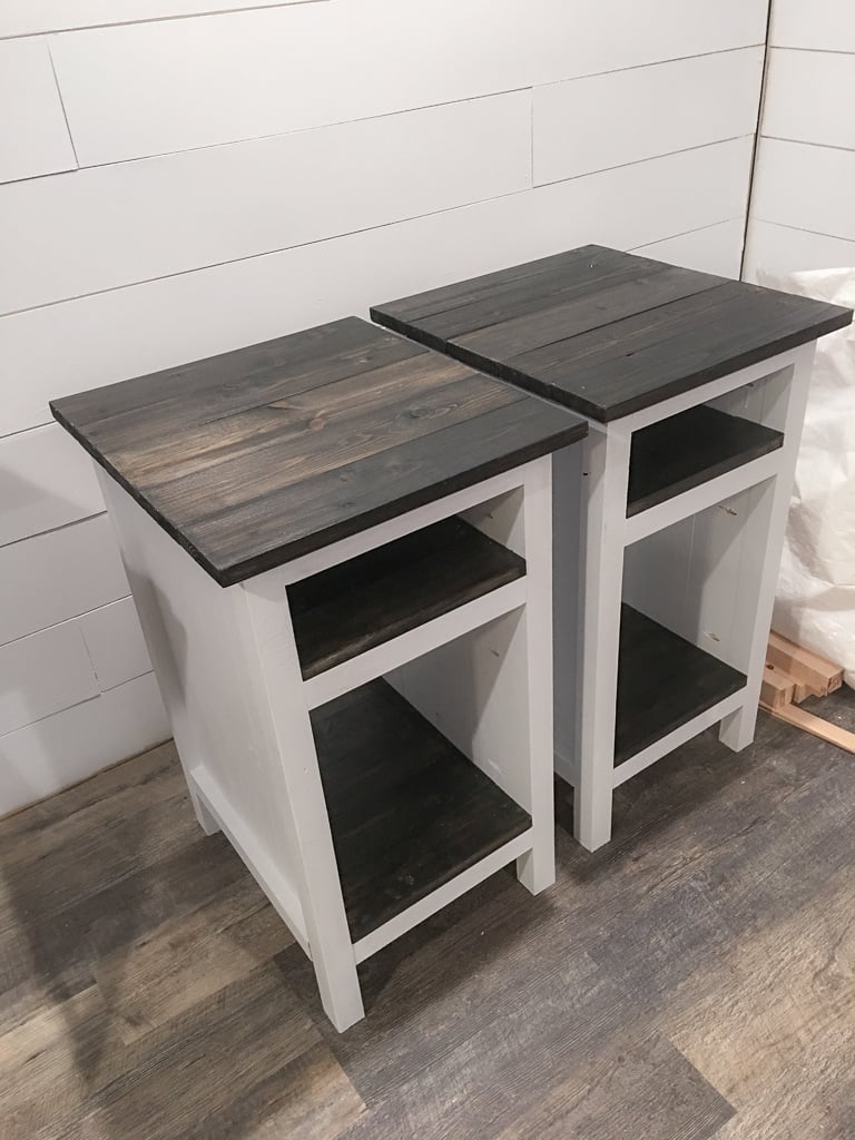 white and wood bedside table